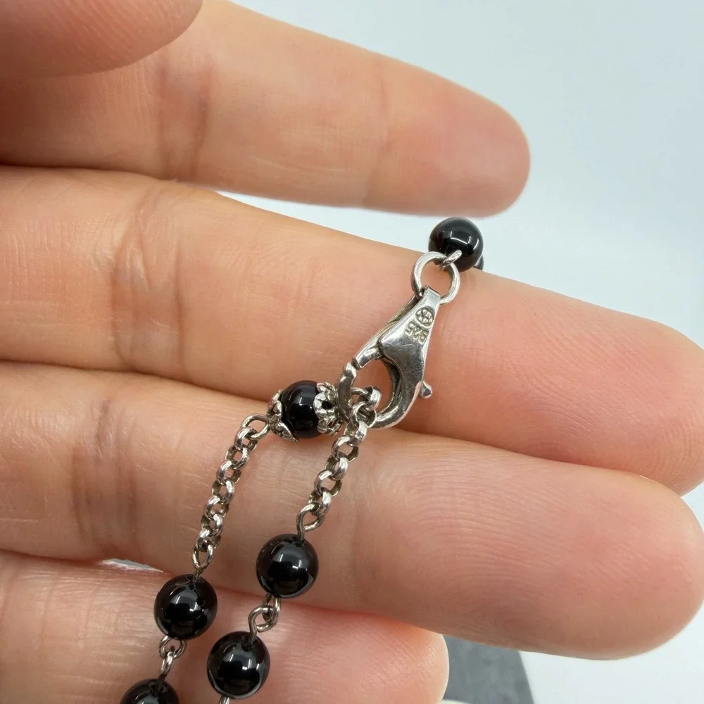 Sterling Silver 925 Celestial Black Onyx Sun Pendant Necklace Gothic Layering